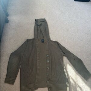 Faded Glory Olive Hooded Button-Front Knit Cardigan